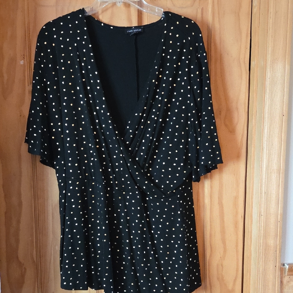 Lane Bryant Black and White Wrap Short Sleeve Blouse